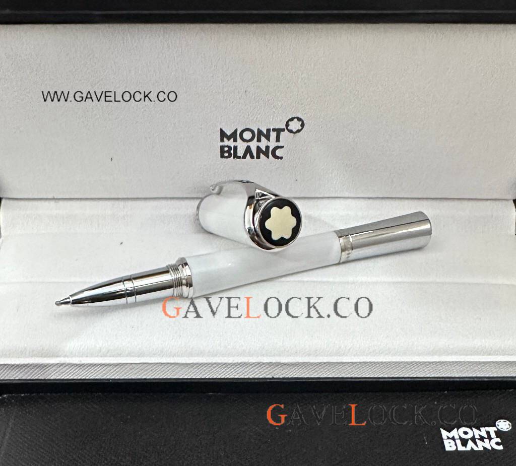 Copy Montblanc Princesse Grace de Monaco Rollerball White Silver